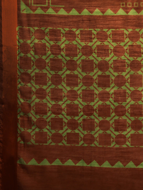 Brown Printed Art Silk Saree