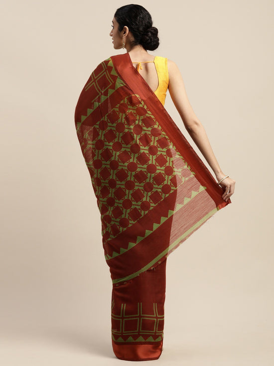 Brown Printed Art Silk Saree