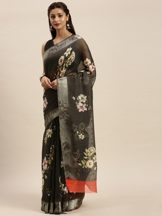 Black Printed Art Silk Saree