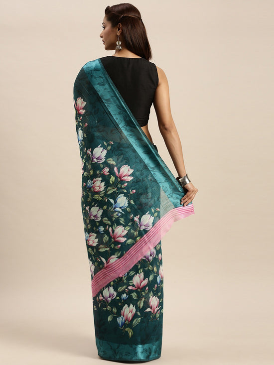 Dark Green Printed Art Silk Saree