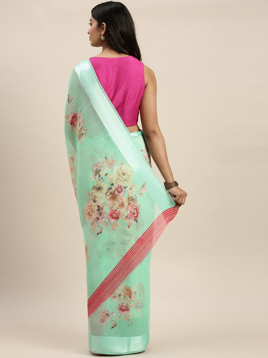 Green Printed Art Silk Saree