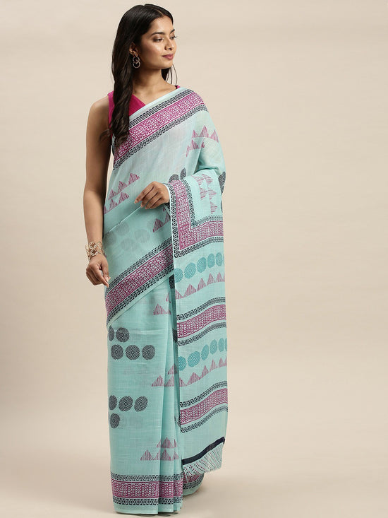 Light Blue Printed Art Silk Saree