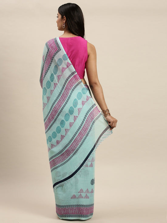 Light Blue Printed Art Silk Saree