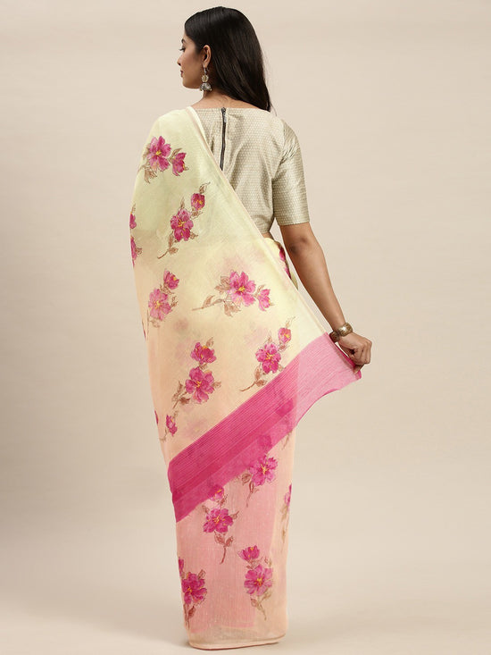 Beige Printed Art Silk Saree