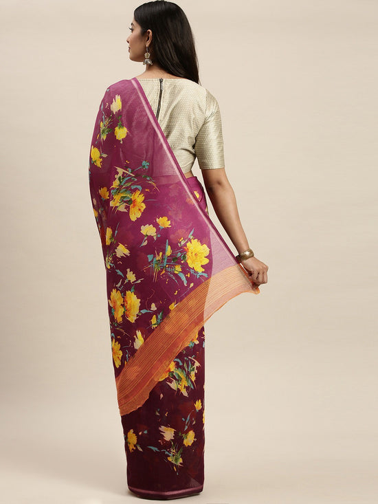 Purple Printed Art Silk Saree