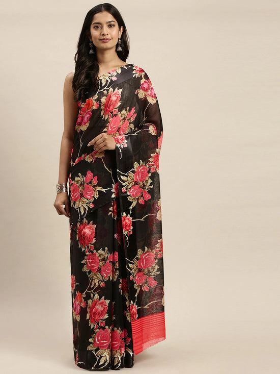 Black Printed Art Silk Saree