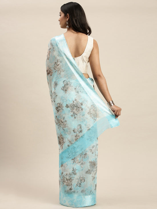 Light Blue Printed Art Silk Saree