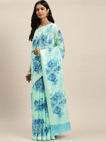 Blue Printed Art Silk Saree