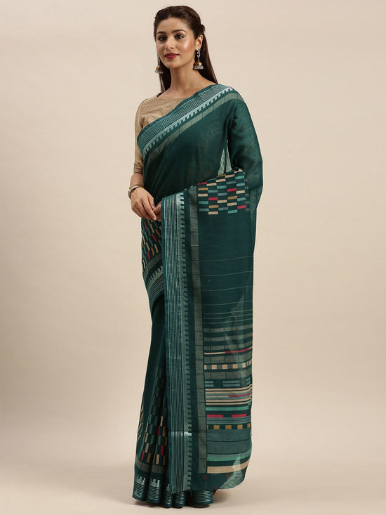 Green Printed Art Silk Saree