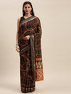 Brown Printed Art Silk Saree