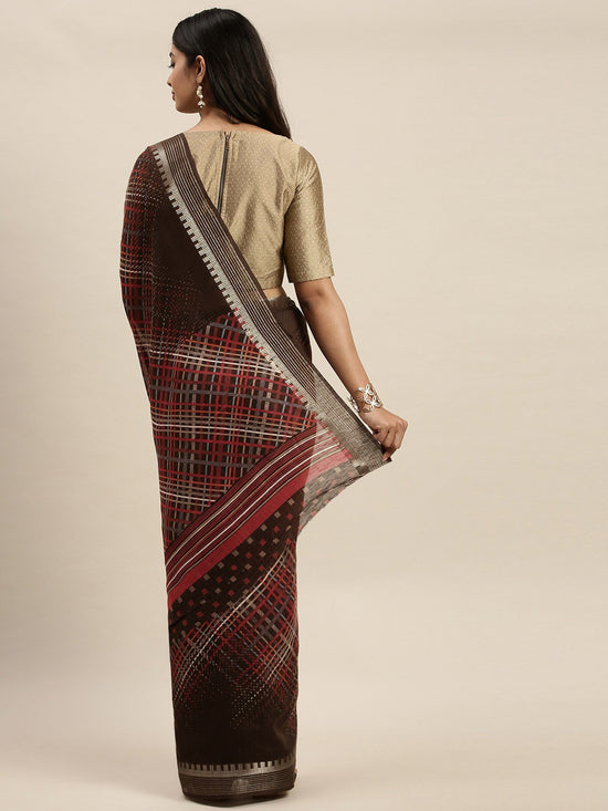 Brown Printed Art Silk Saree