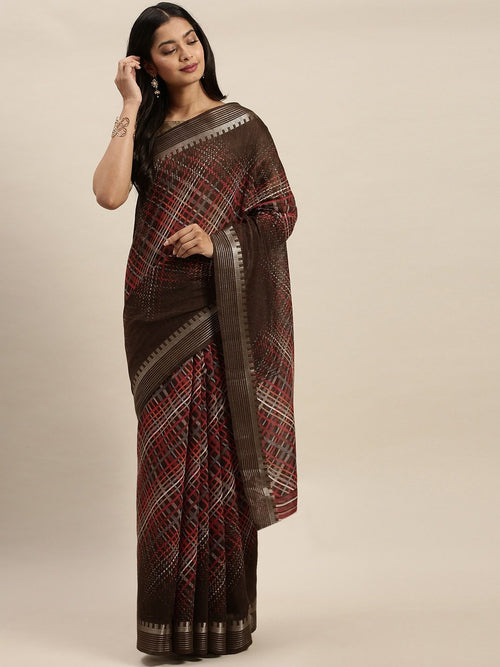 Brown Printed Art Silk Saree