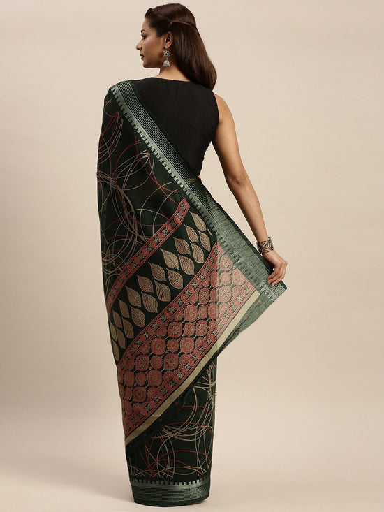 Green Printed Art Silk Saree