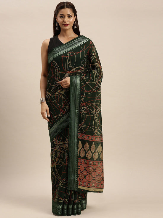 Green Printed Art Silk Saree