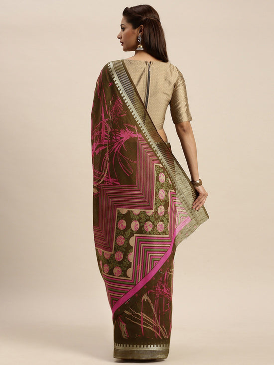 Dark Green Printed Art Silk Saree