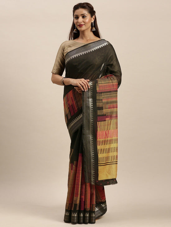 Black Printed Art Silk Saree