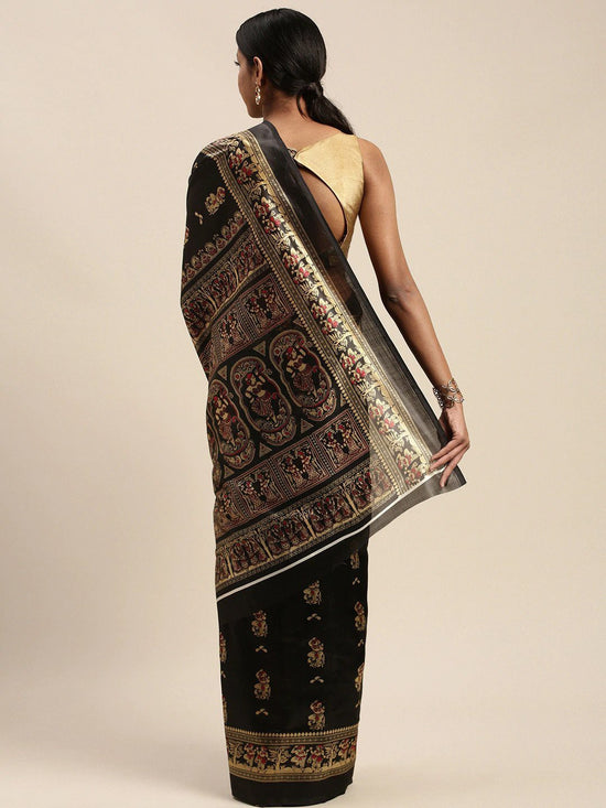 Black Printed Art Silk Saree