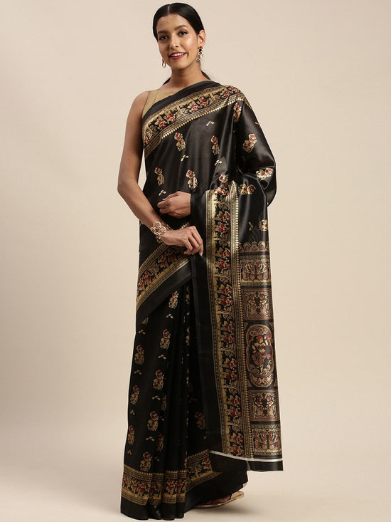 Black Printed Art Silk Saree