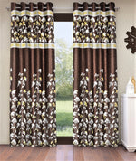 Home Sizzler 2 Piece Flower Border Panel Eyelet Polyester Window Curtains - 5 Feet, Brown