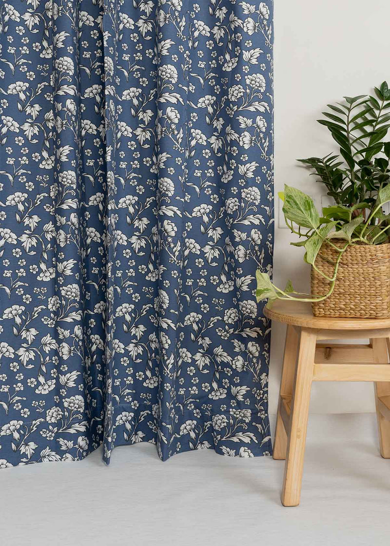 Marigold Royal Blue Cotton Curtain (Single Piece) - Door