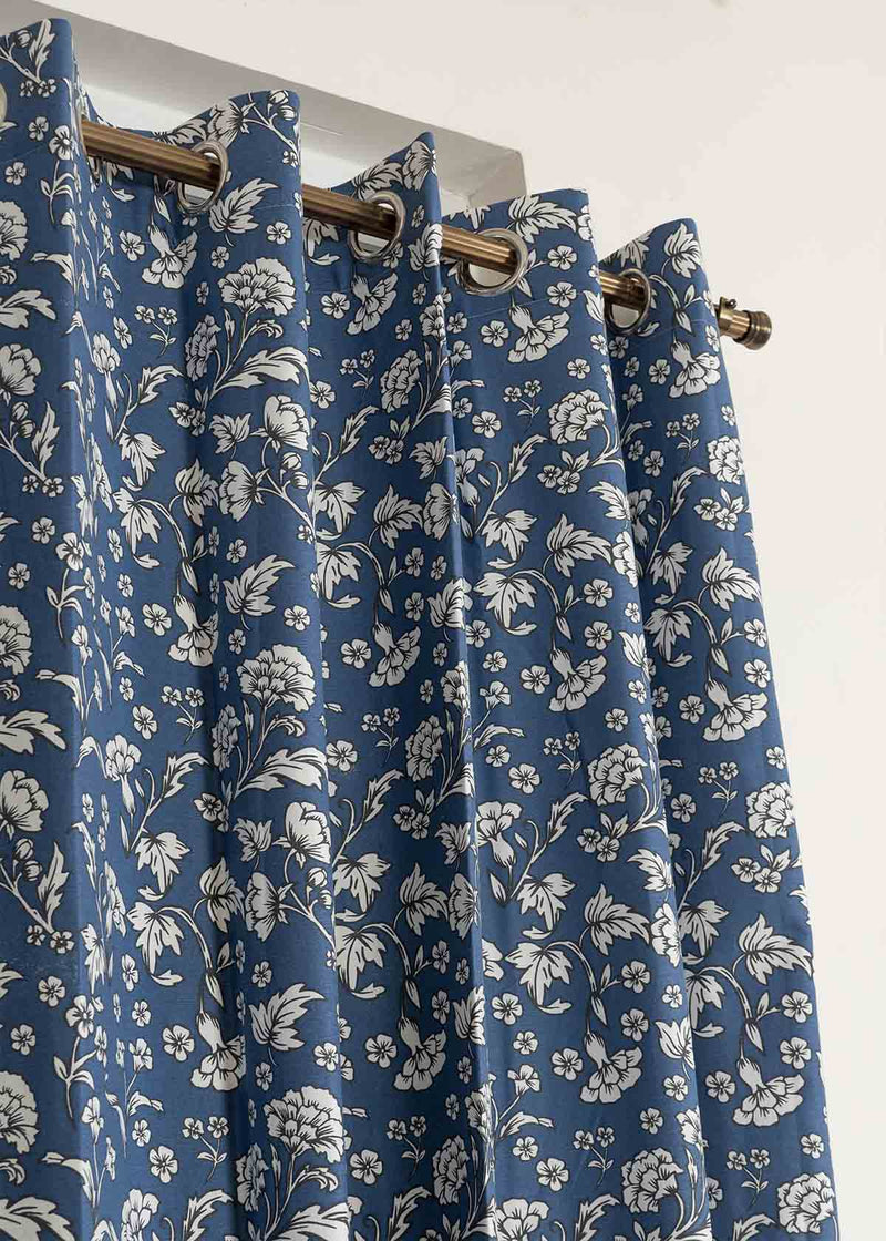 Marigold Royal Blue Cotton Curtain (Single Piece) - Door