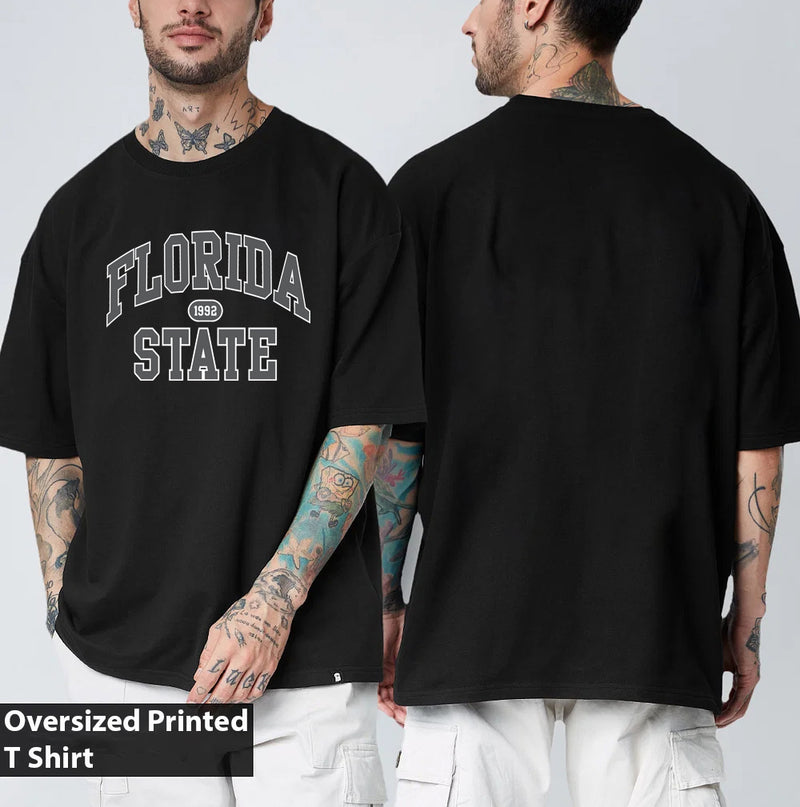 Manlino Crystal Mens Black Half Sleeve Oversized Graphic Printed T-Shirt