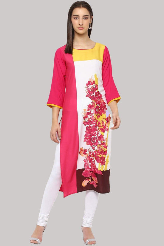 Women Pink & White Printed Straight Kurta