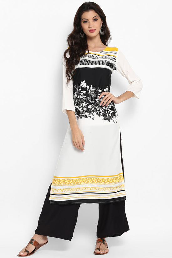 Women Crepe Fabric White Color Fancy Printed A Line Kurta