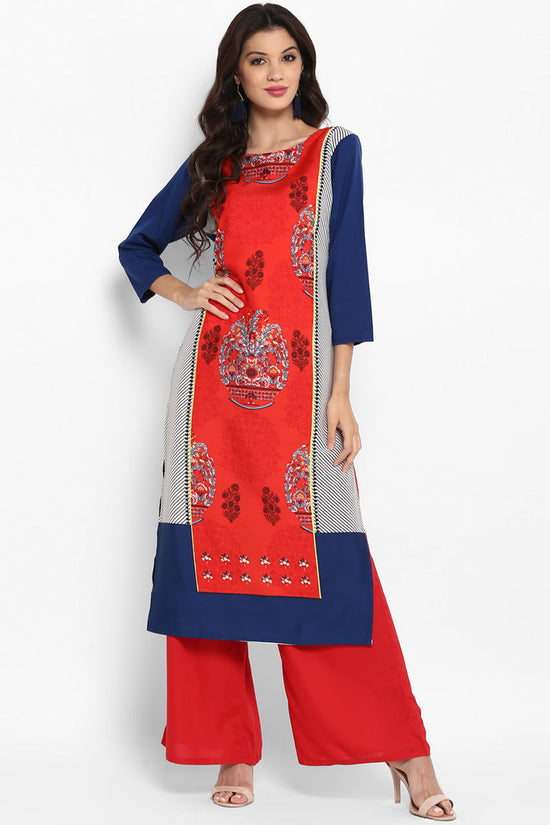 Ahika Women Red Color Crepe Fabric Fancy Printed A Line Kurta