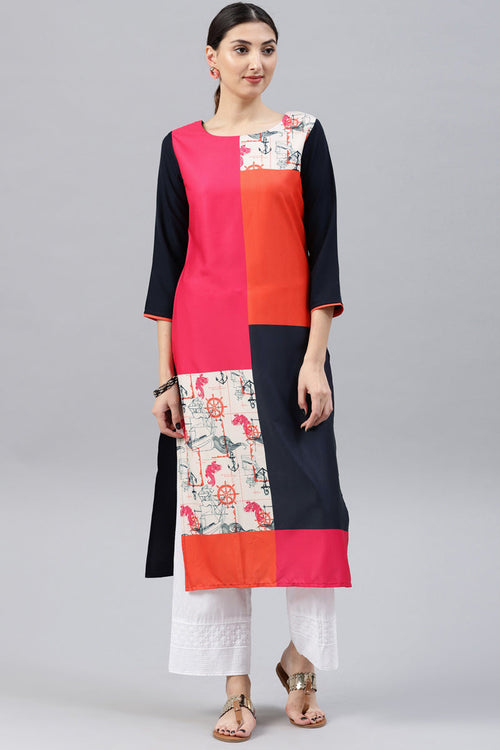Women Multi Color Crepe Fabric Trendy Printed A Line Kurta