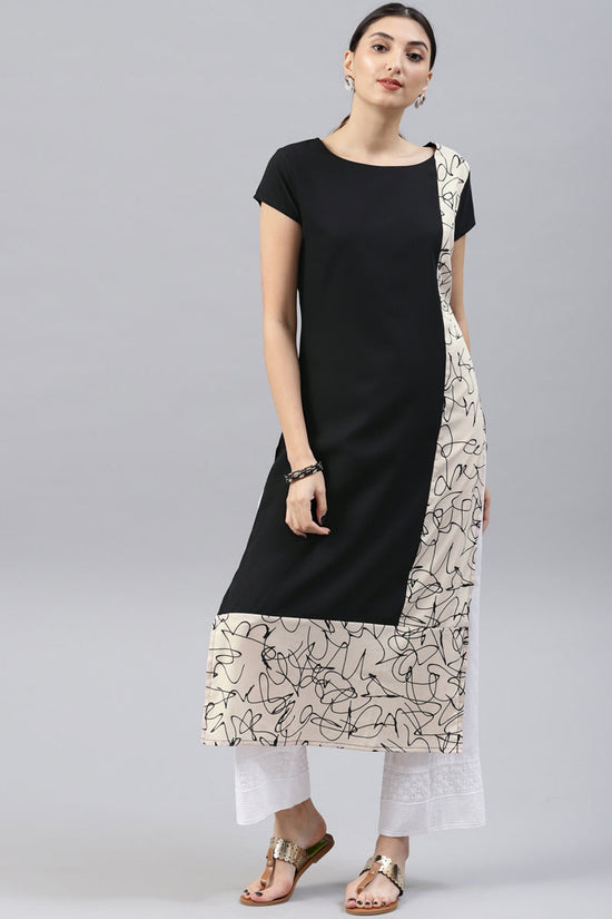 Ahika Women Crepe Fabric Black Color Trendy Printed A Line Kurta