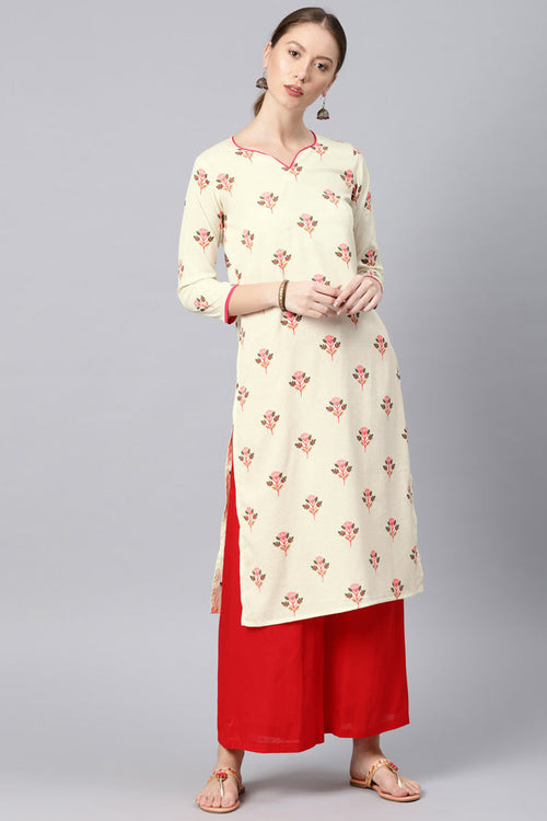 Women Beige Color Trendy Printed Crepe Fabric A Line Kurta