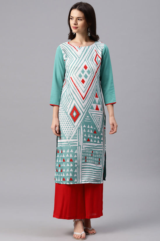 Women Daily Wear Light Turquoise Color Crepe Fabric Printed Fancy Kurti