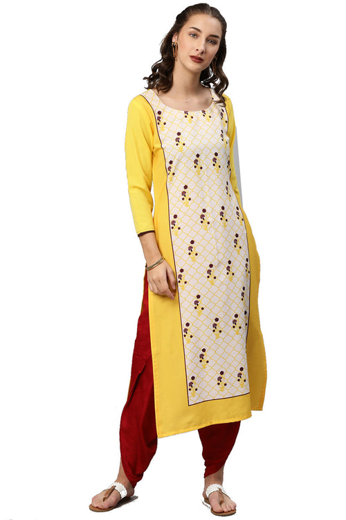 Ahika Women Daily Wear Yellow Color Crepe Fabric Printed Fancy Kurti