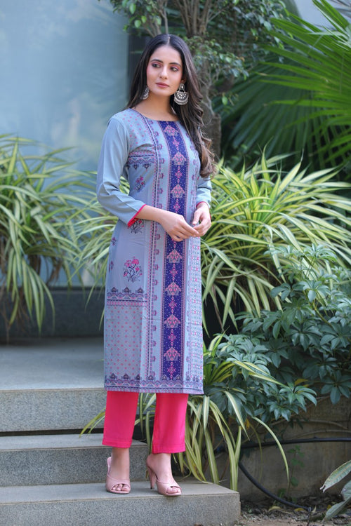 Women Grey Color Function Wear Crepe Fabric Printed Fancy Kurti