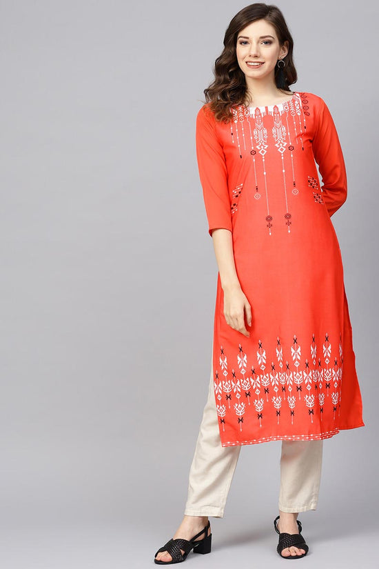 Women Crepe Fabric Printed Simple Function Wear Orange Color Kurti