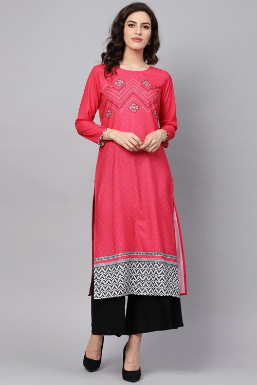 Ahika Women Crepe Fabric Printed Simple Function Wear Dark Pink Kurti