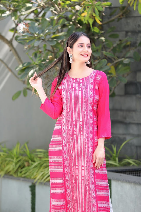 Women Crepe Pink Printed Trendy Kurti