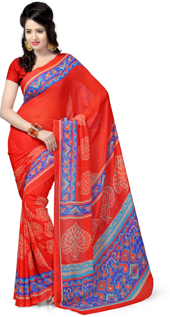 Orange Printed Georgette Saree