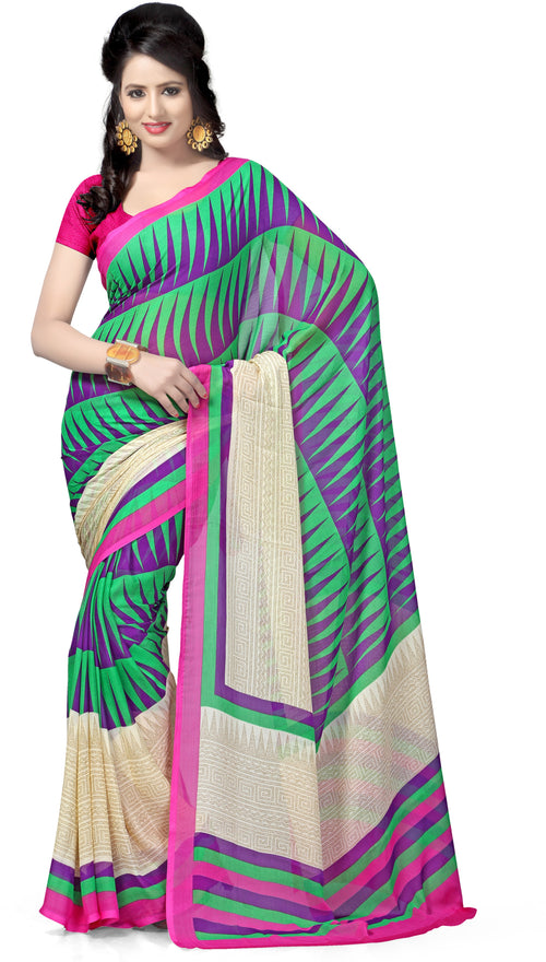 Multicolor Geometric Print Georgette Saree