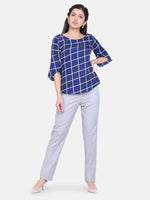 Windowpane Check Crepe Top - Royal Blue