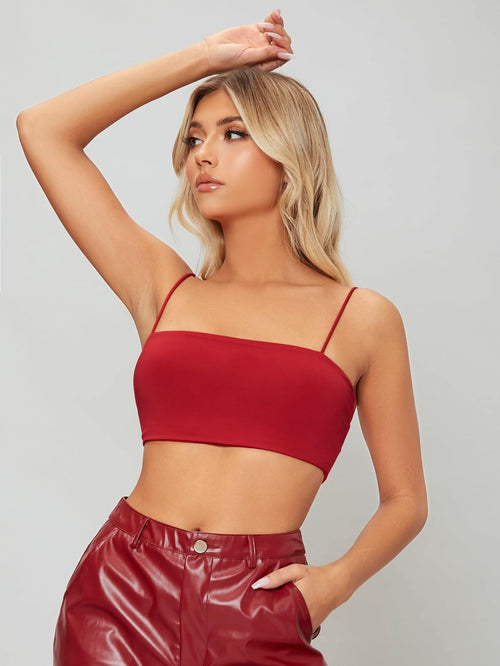 Aahwan Maroon Polyester Spaghetti Neck Top