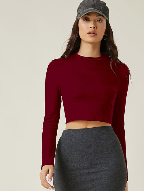 Aahwan Maroon Polyester Round Neck Top