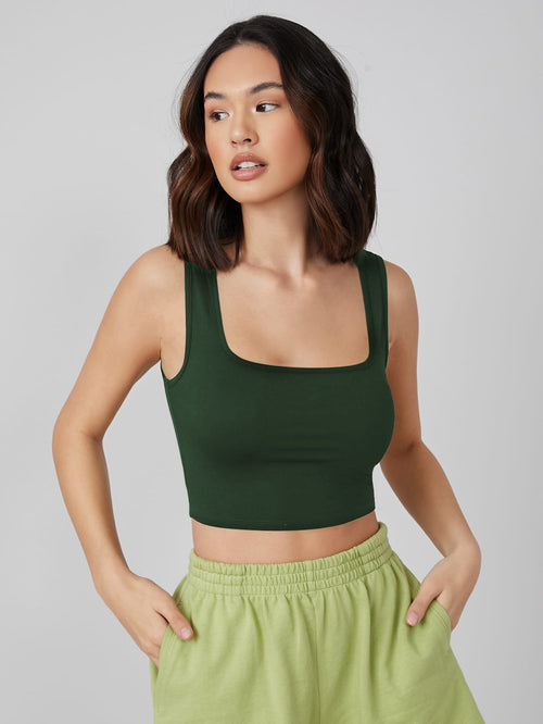 Aahwan Green Cotton Blend Square Neck Top