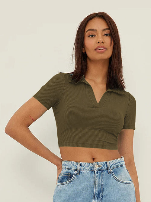 Aahwan Green Cotton Blend V-Neck Top