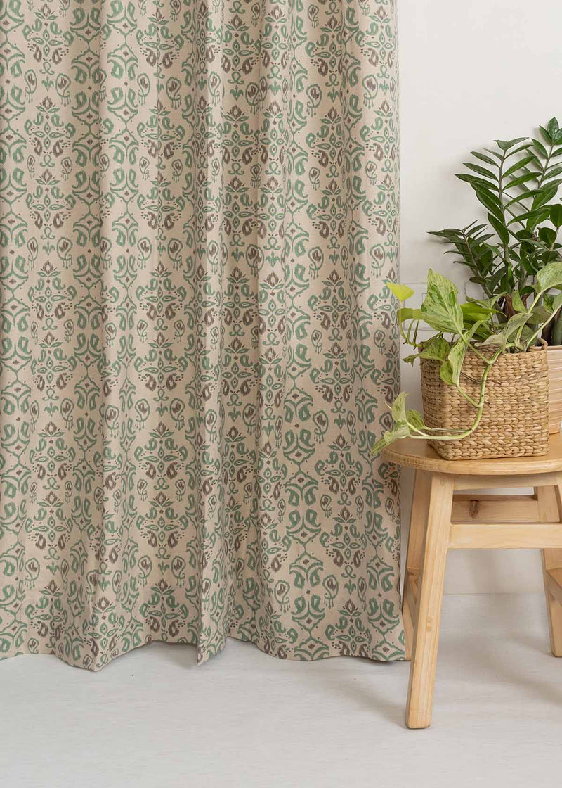 Spice Route Sage Green Cotton Curtain (Single Piece) - Window